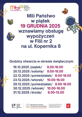 19 grudnia wznawiamy wypożyczenia w Filii nr 2 na ul. Kopernika 8