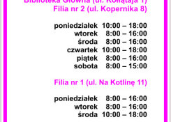 Godziny pracy Biblioteki w okresie wakacyjnym